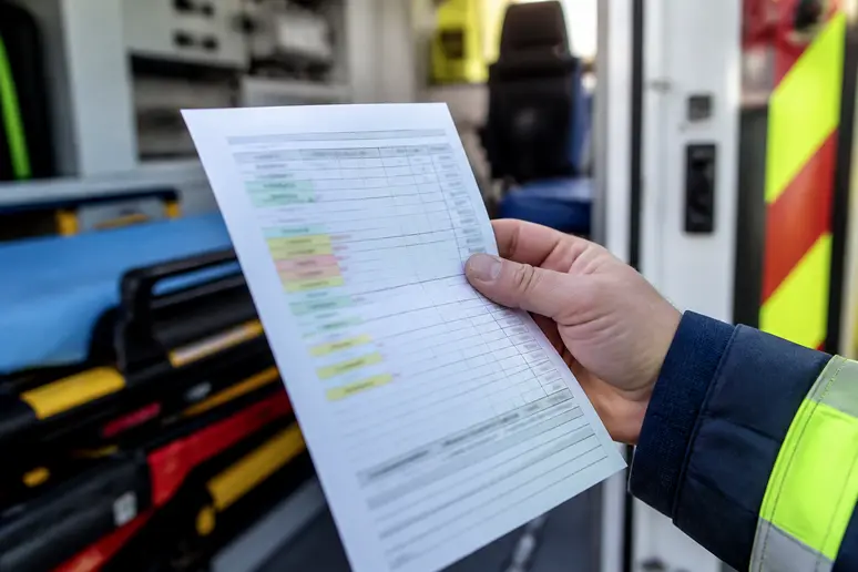 Main d'ambulancier tenant une fiche de paie détaillant primes et indemnités, salaire ambulancier.