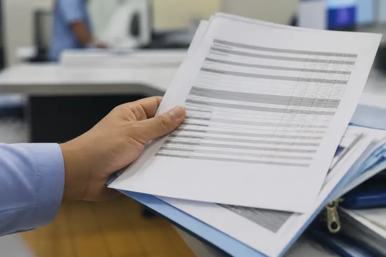 Main d'un professionnel de santé tenant des documents financiers, illustrant les primes et le salaire brancardier.
