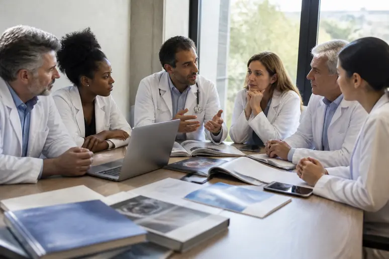 Groupe de cardiologues français discutant de facteurs influençant le salaire d'un cardiologue.