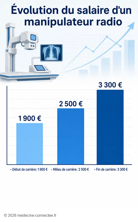 Salaire manipulateur radio : évolution comparative par étape de carrière dans la fonction publique hospitalière.