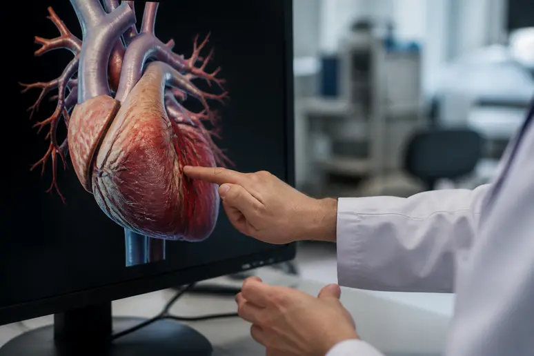 Un cardiologue explique les résultats d'un score calcique coronaire, soulignant le risque cardiovasculaire.
