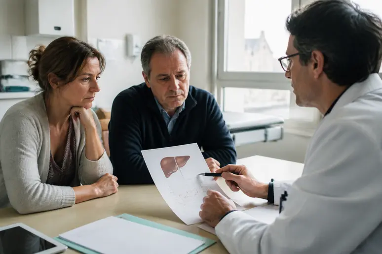 Interprétation des classes du score de Child-Pugh par un médecin français à des patients.