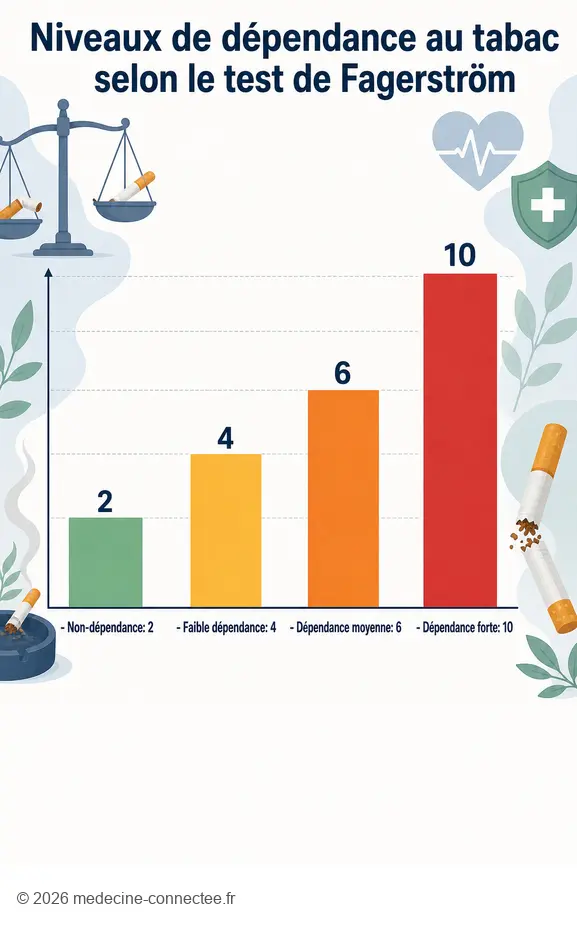Le test de Fagerström classe la dépendance au tabac en quatre niveaux de score.