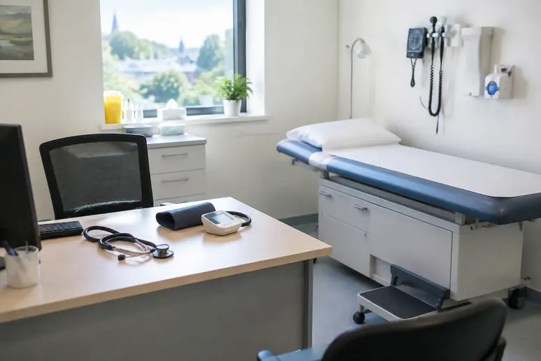 Cabinet médical lumineux équipé pour une consultation de médecine générale en stage ambulatoire